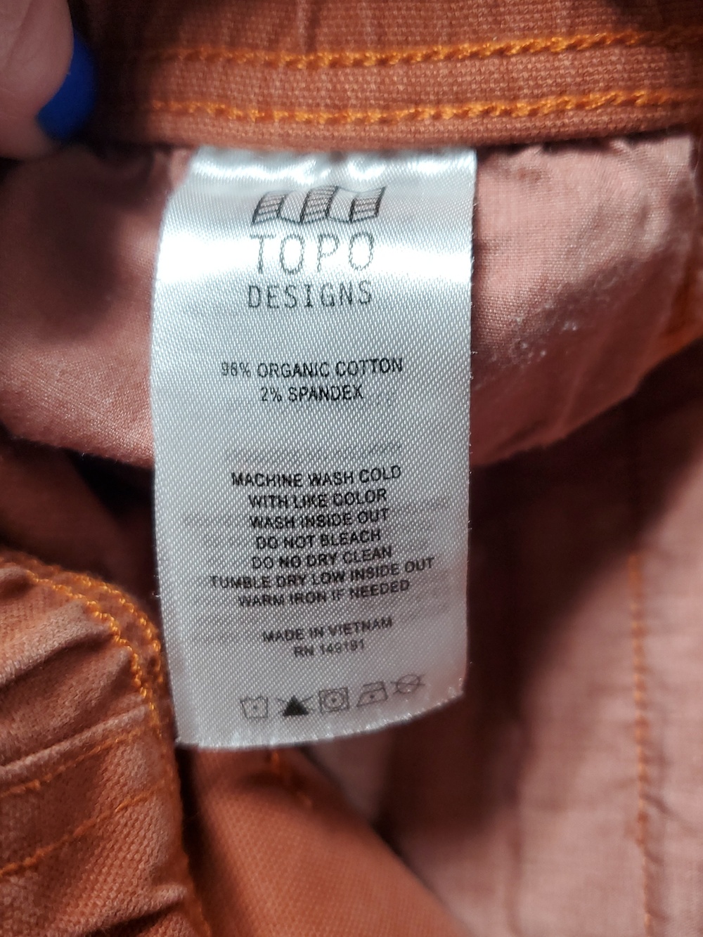 Topo Designs Mens Dirt Pants Size Large Classic Burnt Orange Organic Cotton Blen - Picture 10 of 16
